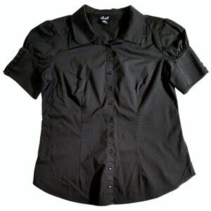 Willi Smith Women's Black Collared Short Sleeve Button Up M Medium
